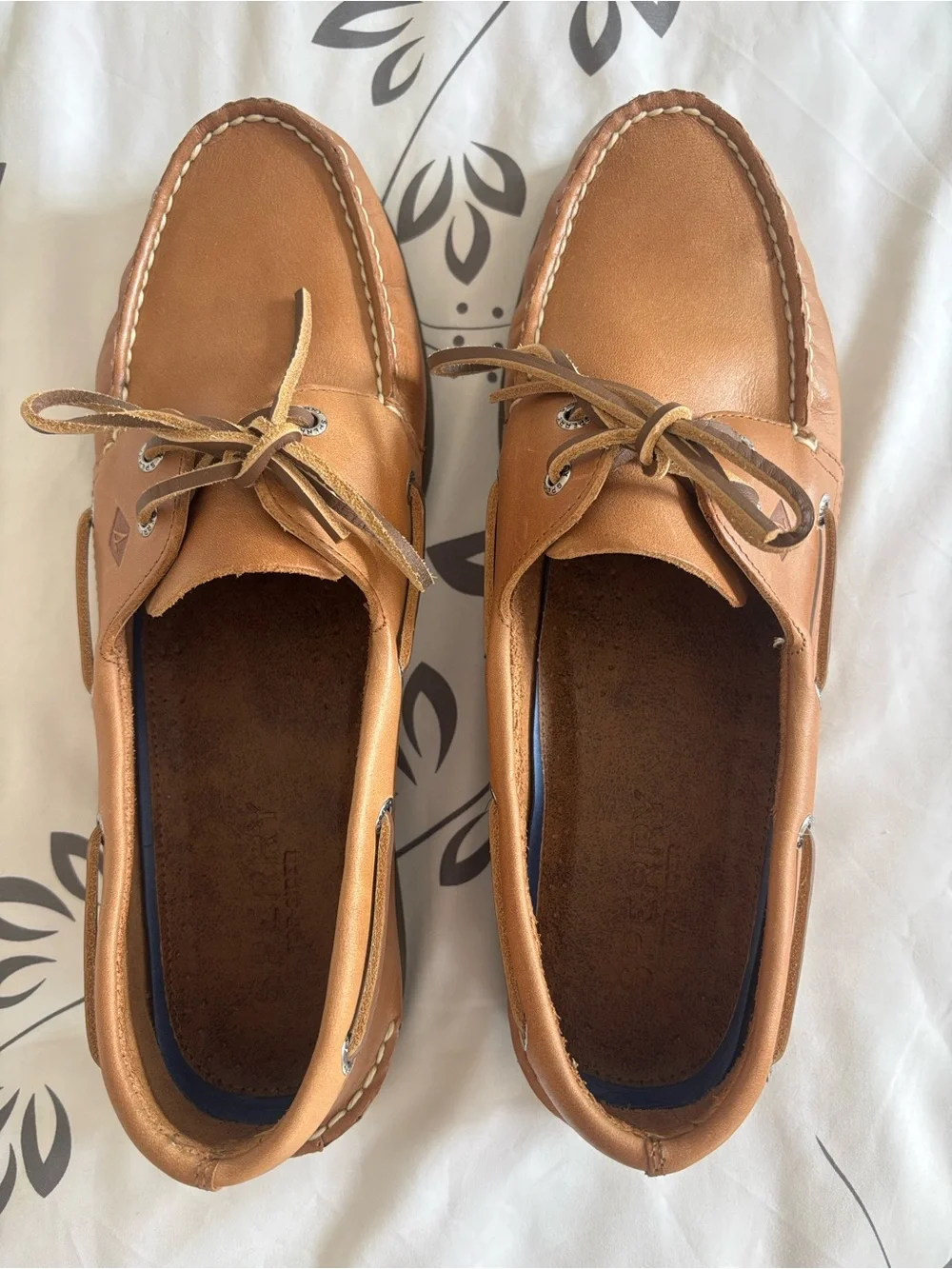Sperry Tan Leather Moc Toe Boat Shoes